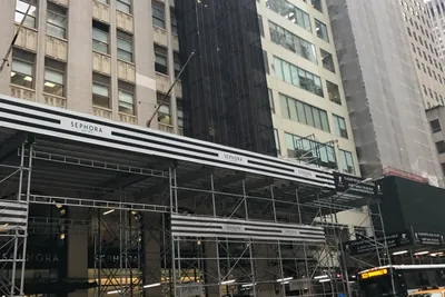 Facade sidewalk bridge midtown, facade renovation, Manhattan, NY
