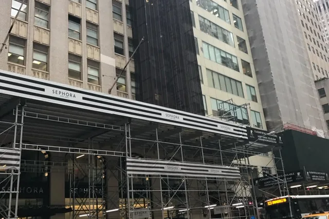Facade sidewalk bridge midtown, facade renovation, Manhattan, NY