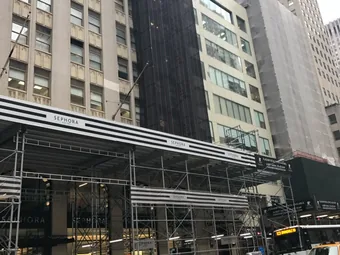 Facade sidewalk bridge midtown, facade renovation, Manhattan, NY