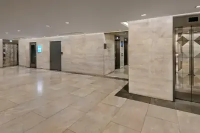 Interior elevator lobby, world diamond tower lobby renovation, 580 Fifth Avenue at 47th Street, Manhattan