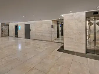 Interior elevator lobby, world diamond tower lobby renovation, 580 Fifth Avenue at 47th Street, Manhattan