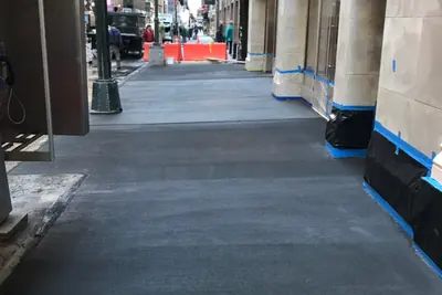 Sidewalk midtown shed, sidewalk and curb work, Midtown East, NYC